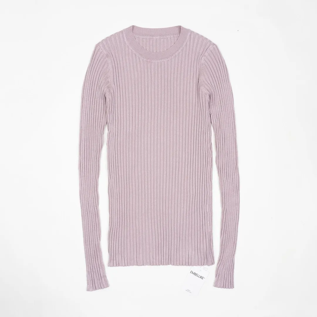 Women Sweater Pullover Basic Ribbed Sweaters Cotton Tops Knitted Solid Crew Neck With Thumb Hole