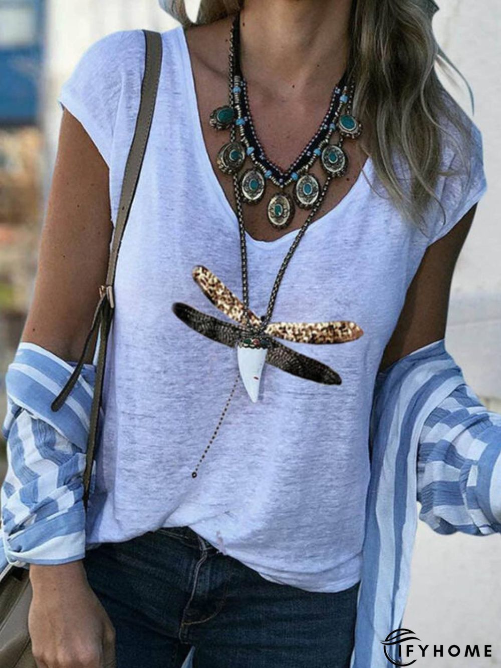 V Neck Casual Floral-Print Short Sleeve T-shirt | IFYHOME