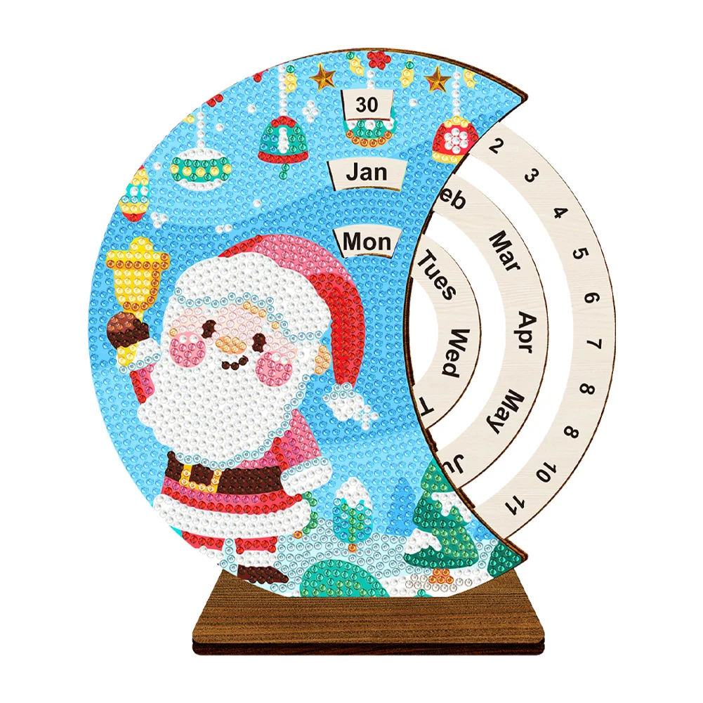 DIY Santa Claus Diamond Painting Calendar Wooden Desk Calendar Christmas Gift 