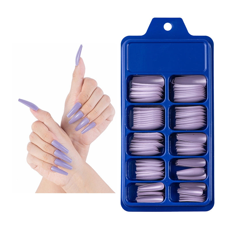 Boutique 100 Pieces Small Blue Box Solid Color Full Stickers Fake Nails Nail Patch Nail Piece White Transparent Coffin Nail