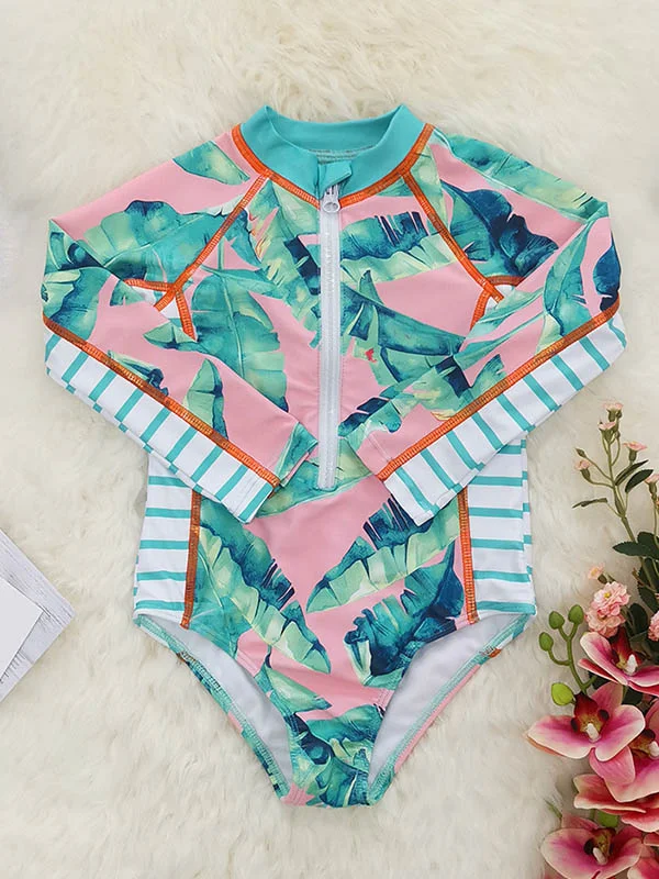 Long Sleeved Floral Printed Zipper One-Piece Wetsuits
