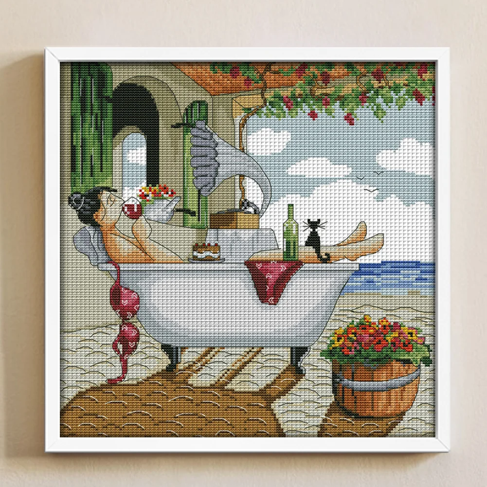 DIY Stamped Cross Stitch 14CT Full Embroidery 35*35cm - Enjoy Life