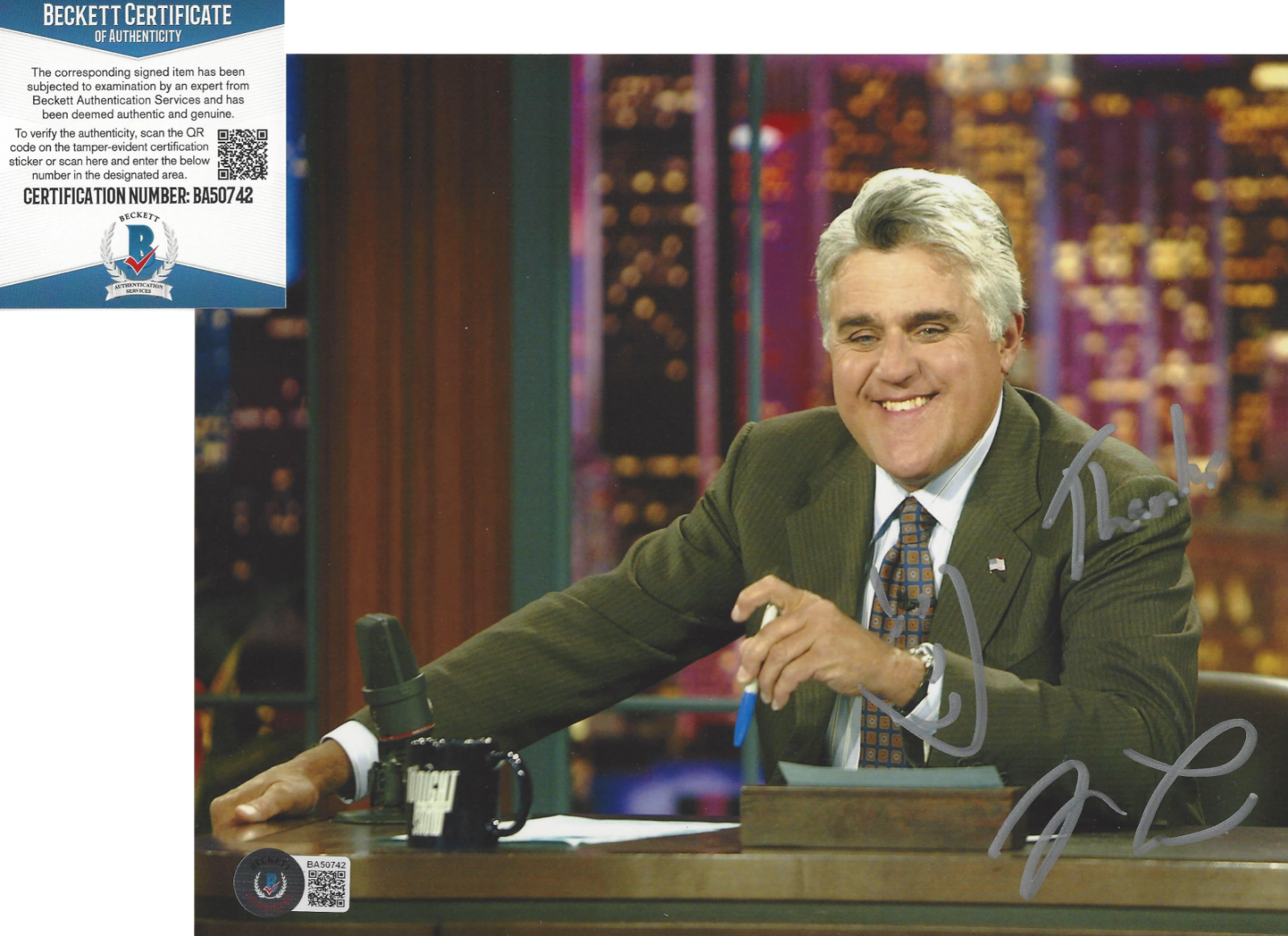 COMEDIAN JAY LENO THE TONIGHT SHOW SIGNED 8x10 Photo Poster painting GARAGE BECKETT COA BAS