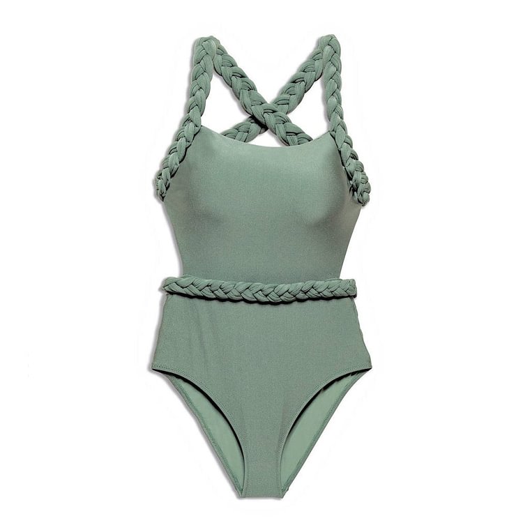 Flaxmaker Solid Color Backless Braided Rope One Piece Swimsuit
