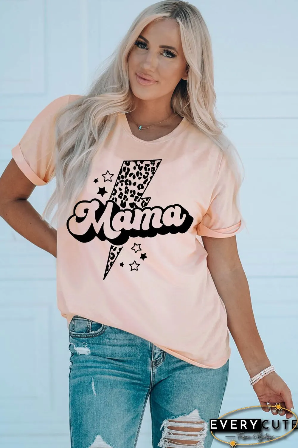 Pink Leopard Star Lightweight Short Sleeve Graphic T Shirt