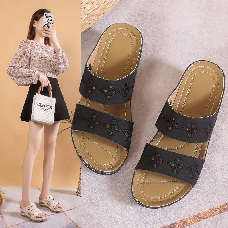 Tanguoant Tanguoant Thick Bottom Slippers Female Foot Pedal Home Slippers Car Sewing Hollow Slippers Female Women Slippers