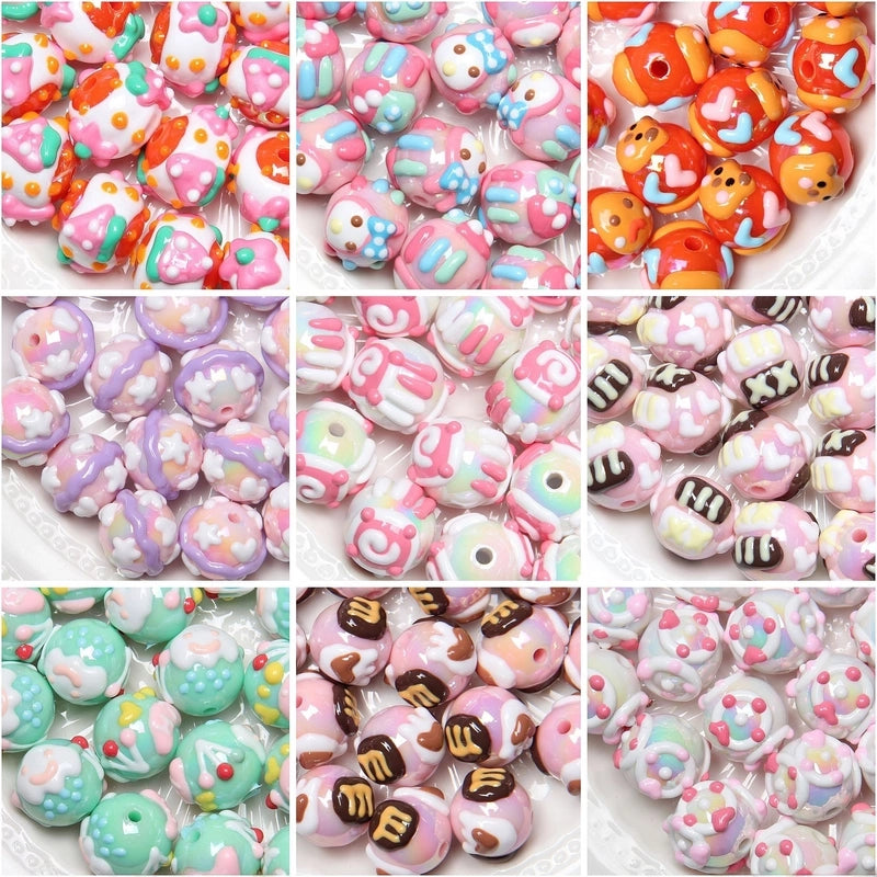 5 Pieces Summer New Heavy Oil Hand-Painted Beads Diy Beaded Diy Mobile Phone Chain Car Hanging Bag Hanging Chain Head Rope Beads