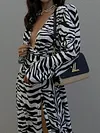 Zebra Pattern Long Sleeves Maxi Dress