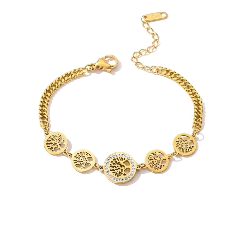 Vintage Style Lucky Tree 304 Stainless Steel 18K Gold Plated Zircon Bracelets In Bulk