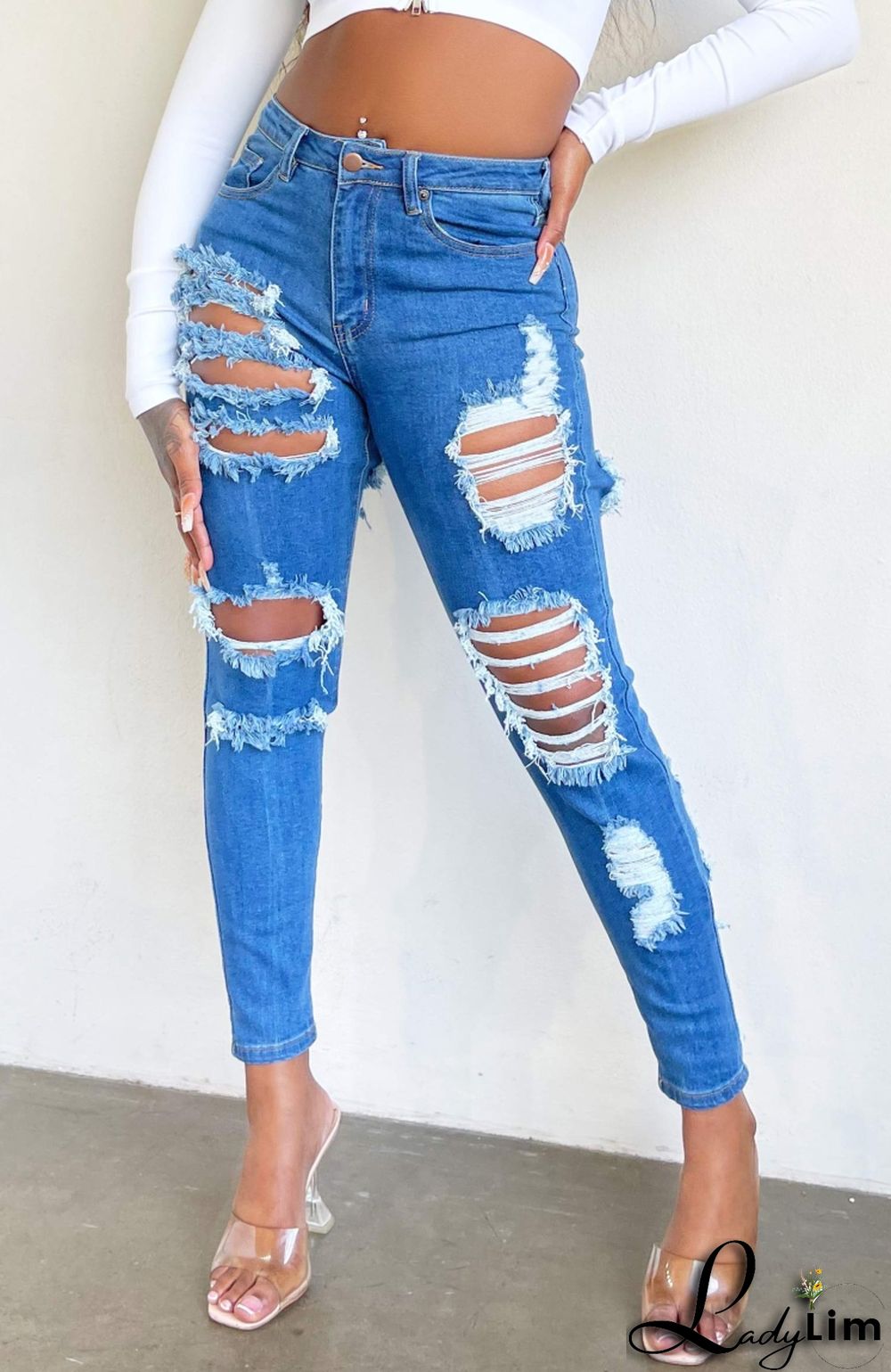 Summer Stylish Blue Ripped Jeans