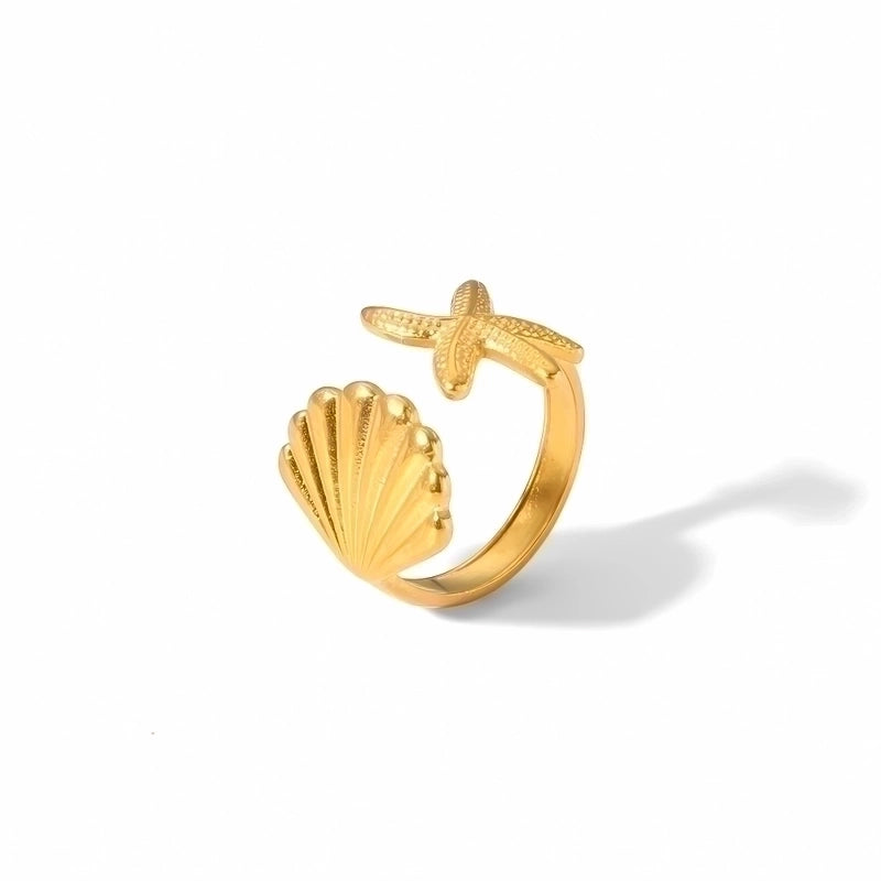 304 Stainless Steel 18K Gold Plated Commute Polishing Plating Starfish Shell Rings Bracelets
