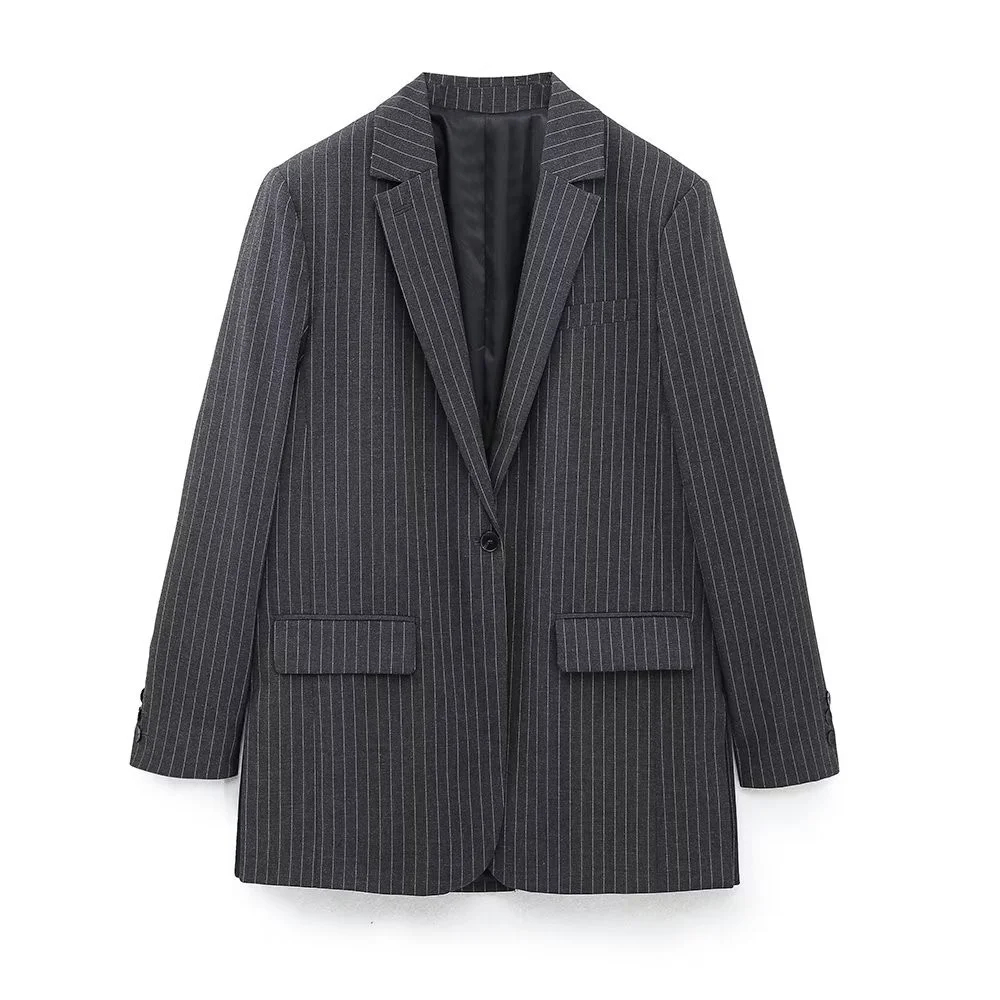 Woherb Woherb Winter New Women's Pinstripe Long Suit Jacket Vest And Trousers 2010823-Outfit Ideas
