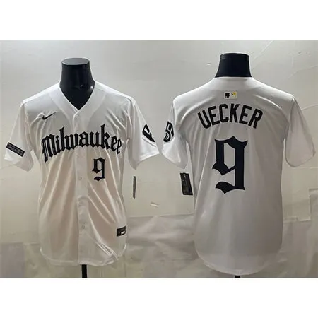 Men's Milwaukee Brewers #9 Bob Uecker White "Gothic 414 Shadows Edition" Vapor Premier Limited Stitched Jersey