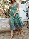 V-Neck Sleeveless Floral Print Split-Front Loose Midi Dress