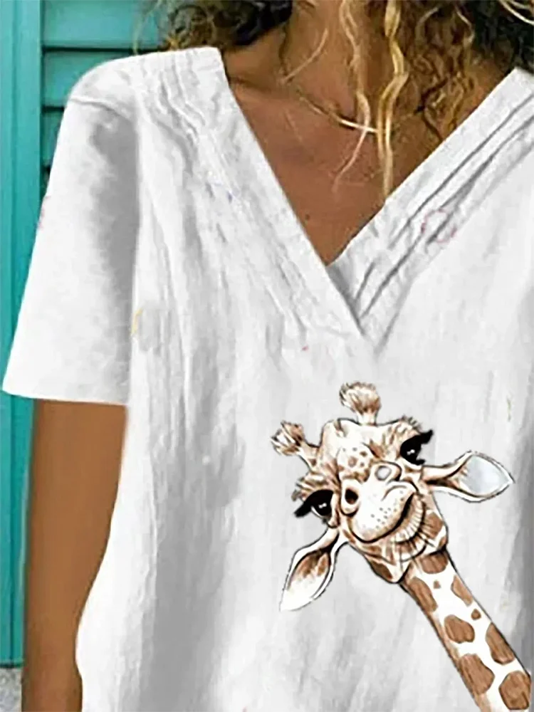 Printed Short Sleeve V Neck Casual Shirts & Tops
