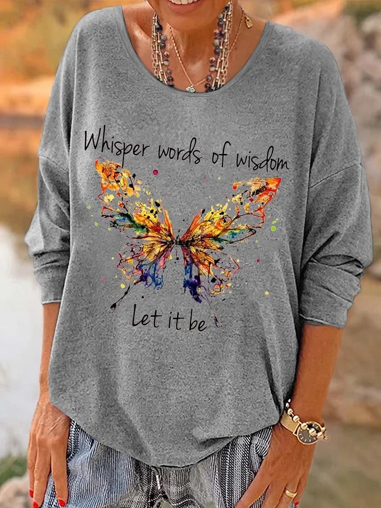 Women Hippie Dragonfly Whisper Words Of Wisdom Let It Be Printed Long Sleeve T-Shirt socialshop