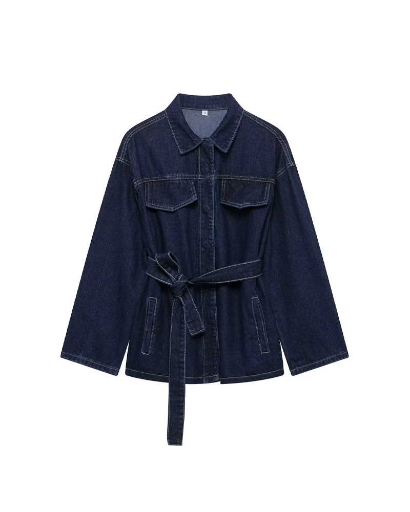 Elegant Belted Denim Jacket
