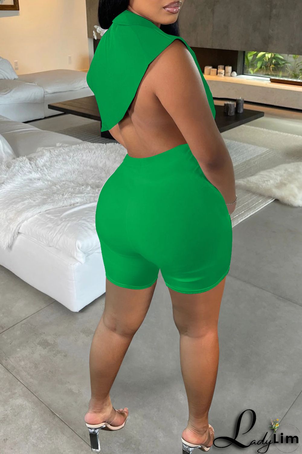 Black Sexy Solid Backless Asymmetrical V Neck Sleeveless Two Pieces