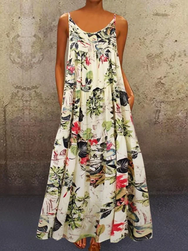 Women's Strap Dress Maxi long Dress Sleeveless Floral Summer Hot Casual Red Yellow M L XL XXL 3XL 4XL 5XL