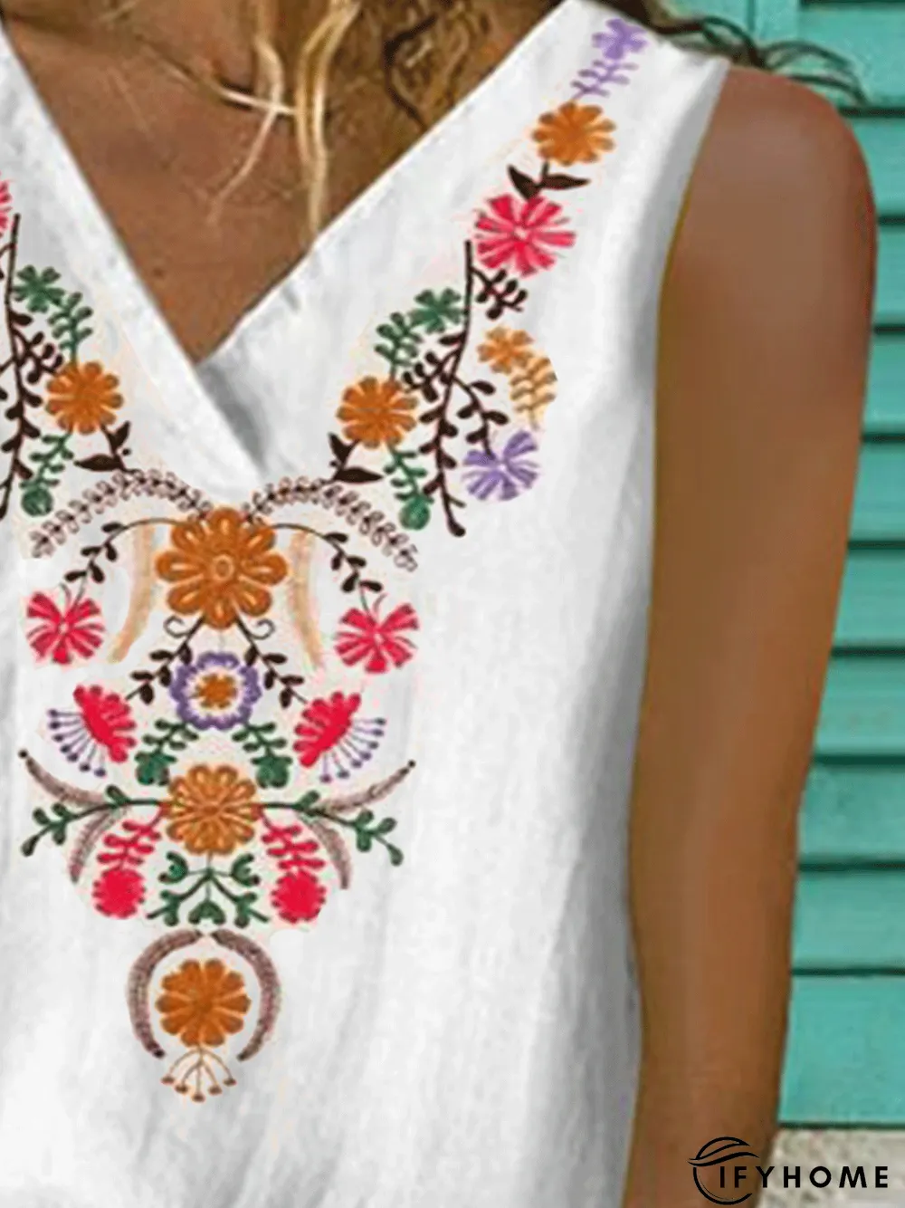 Vintage Casual Floral Printed V Neck Tank Top | IFYHOME