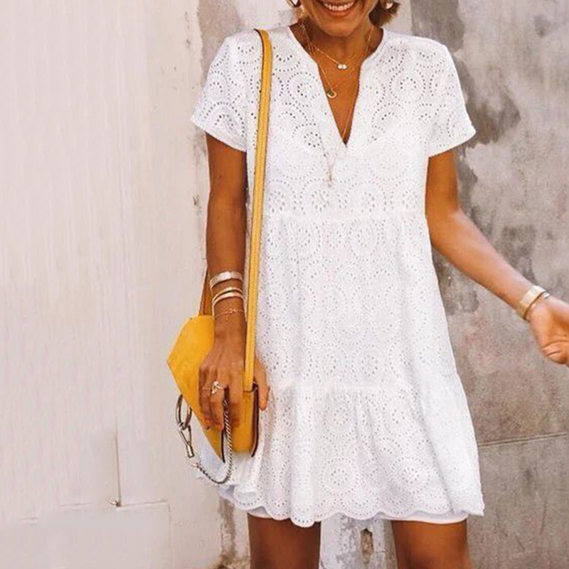 Fashion Lace V Neck Mini Dress wearshes