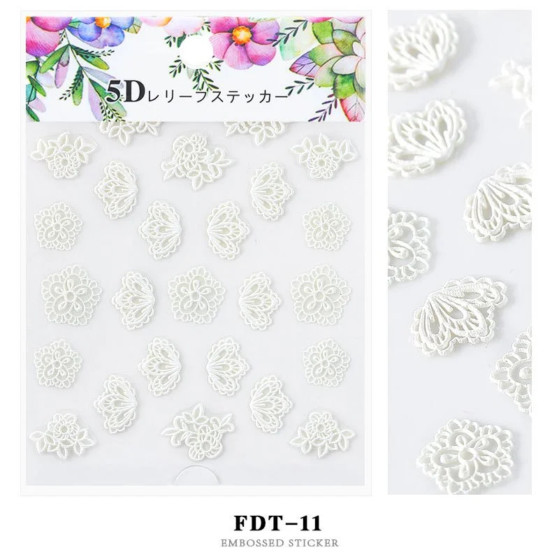 Nail Stickers Embossed 5D Flowers Leafs Designs Back Glue Nail Decals Decoration Tips For Beauty Salons-Nail Inspo
