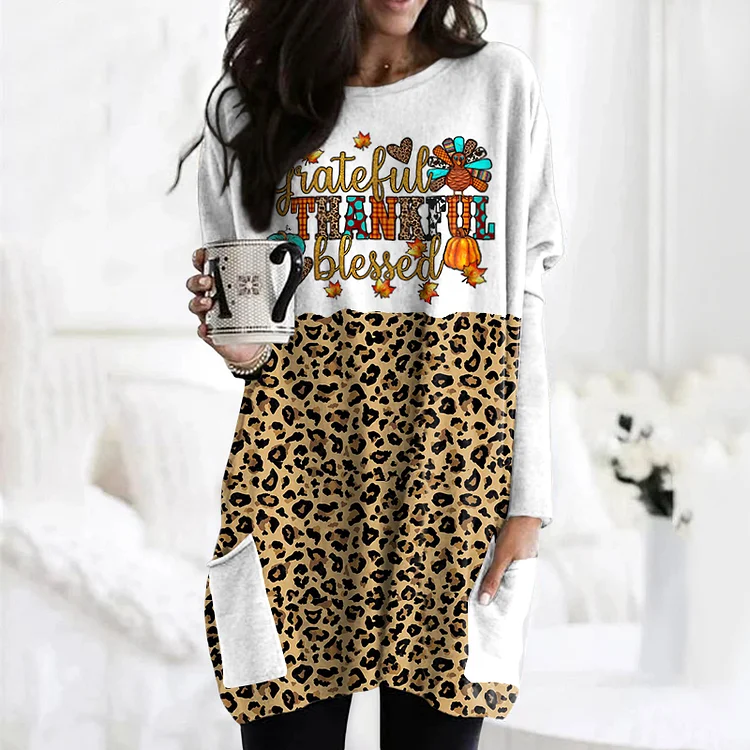 Wearshes Thanksgiving Leopard Print Patchwork Tunic