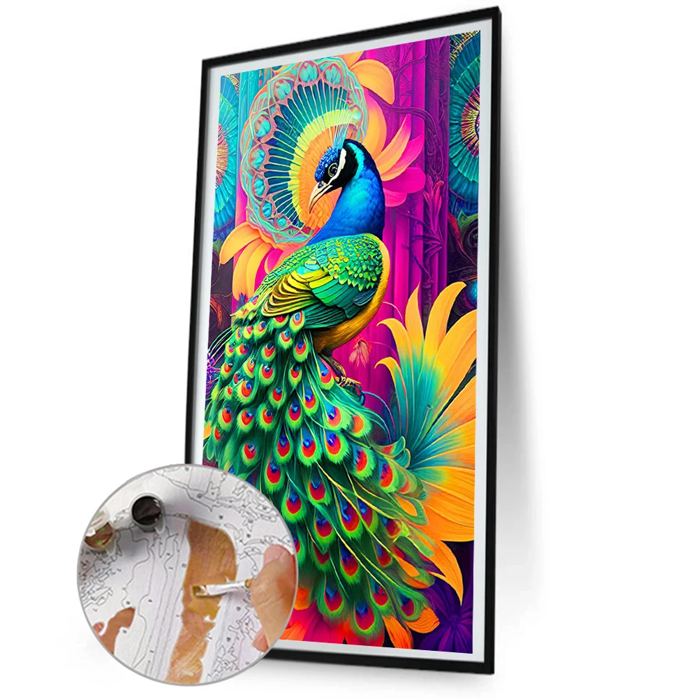 Acheter RUOPOTY peinture par numéros pour adulte paon Animal bricolage  peinture à l'huile par numéros sur toile paysage cadre numéro peinture  décor