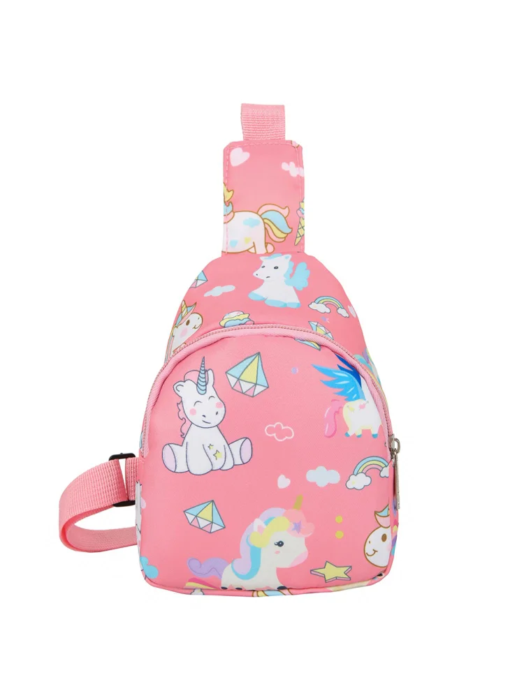 Children Cute Cartoon Print Nylon Chest Bags Mini Crossbody Bags (Pink)