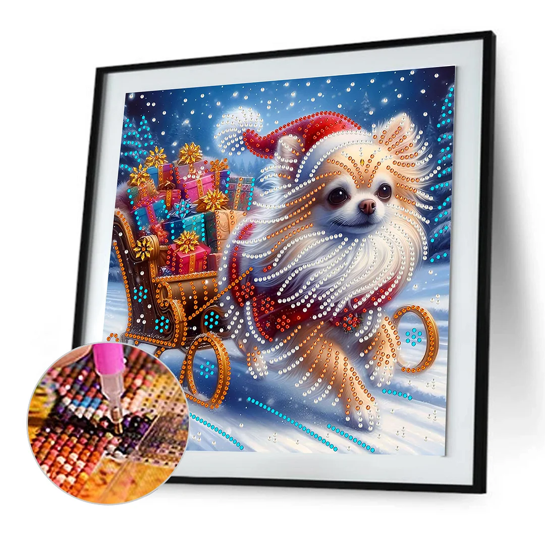 Christmas Dog - Diamond Painting - Partial Special Shaped Drill(Canvas|30*30cm)