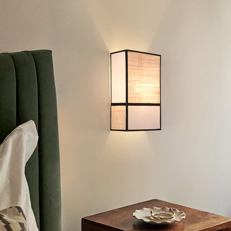 Traditional Vintage Rectangular Square Iron Fabric 1-Light Wall Sconce Lamp For Bedroom