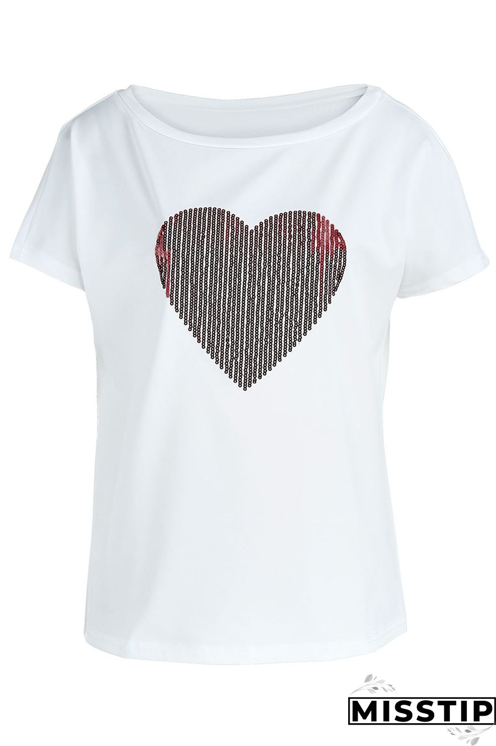 White Red Casual Print Bronzing Patchwork O Neck T-Shirts
