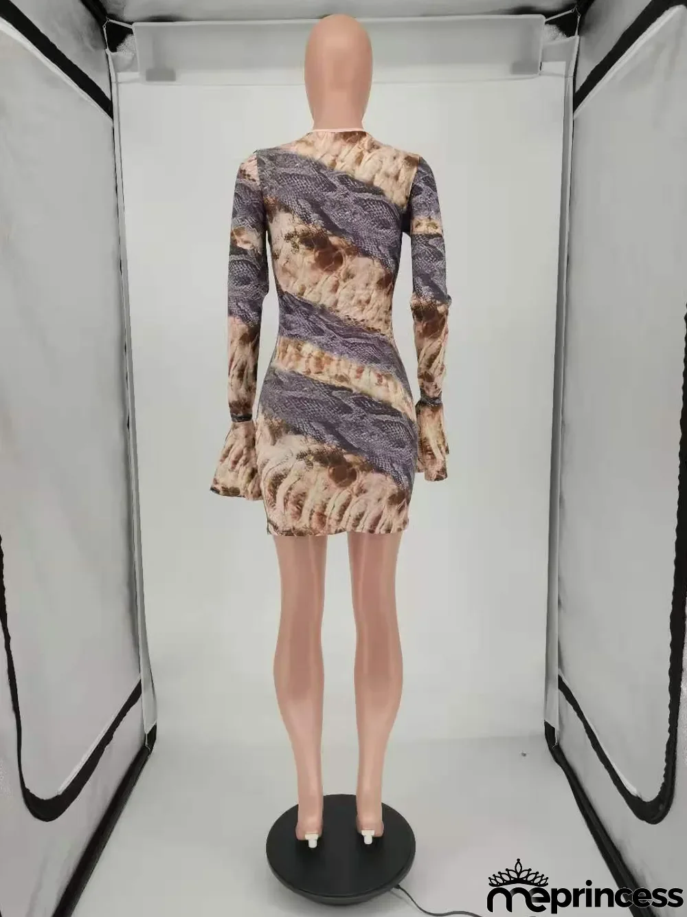 Sexy Print Slit Flared Sleeves Dress