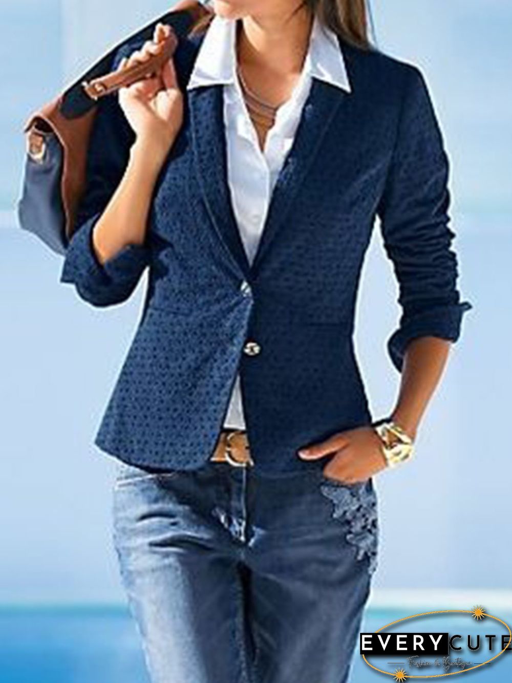 Vintage Plain Summer V neck Sports Statement Long sleeve Cotton-Blend Jacket for Women