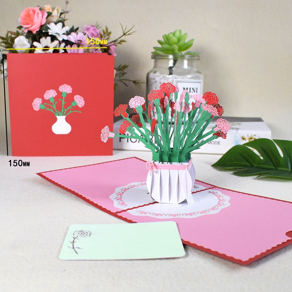 10 Pack 3D Carnation Pop-Up Flowers Card for Mothers Thanksgiving Day Anniversary Birthday Gift Valentine's Day Wholesale