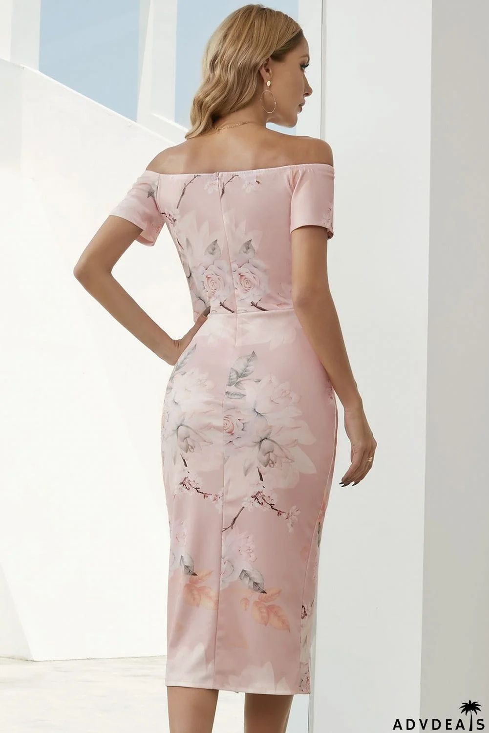 Printed Off-Shoulder Split Dress