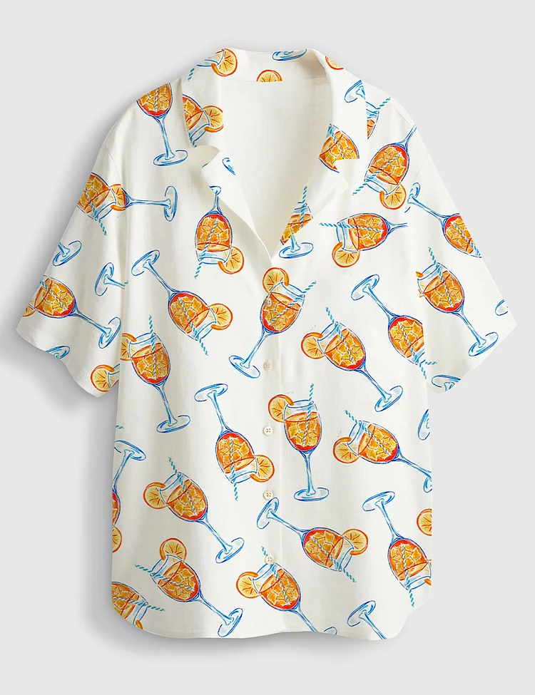 Women&rsquo;s Aperol Spritz Trio Watercolor Short Sleeve Linen Blend Hawaiian Shirt