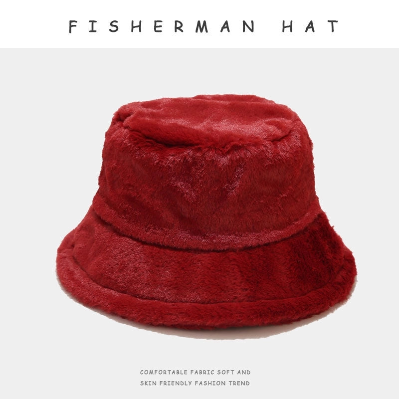 Japanese Style Thickened Fisherman Hat Fashionable Korean Style Warm Soft Skin Friendly Plush Velvet Basin Hat Plain Face Covering Hat
