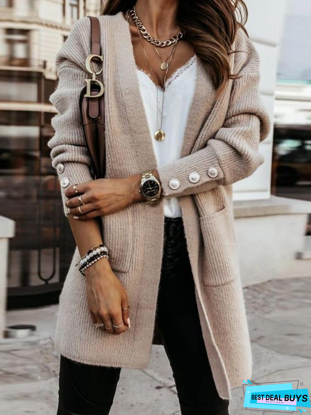 Casual Wool/Knitting Plain Sweater Coat