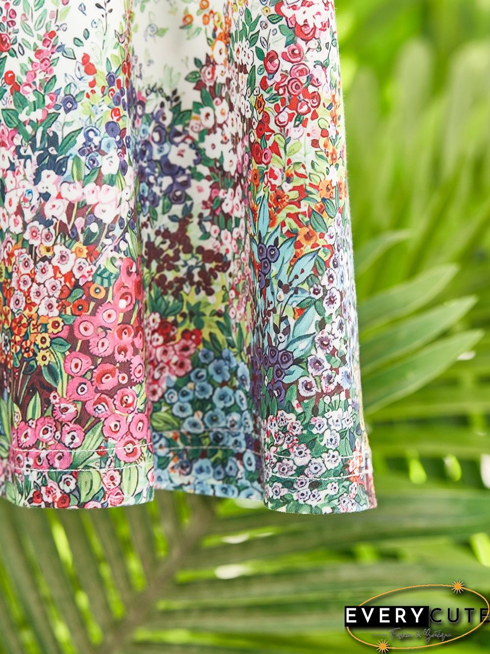 Casual V Neck Floral Short Sleeve T-Shirt