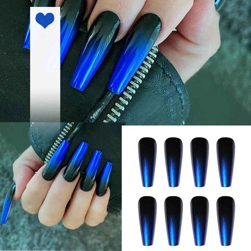 24PCS/box artificial nails with glue Milky white pink Gradients long Ballet Nail stick fake nail tips full cover acrylic-Nail Inspo