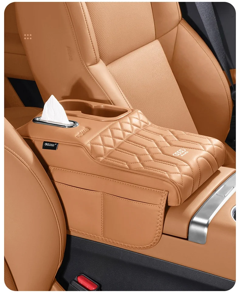 Multifunctional car armrest box with cup holder tissue box