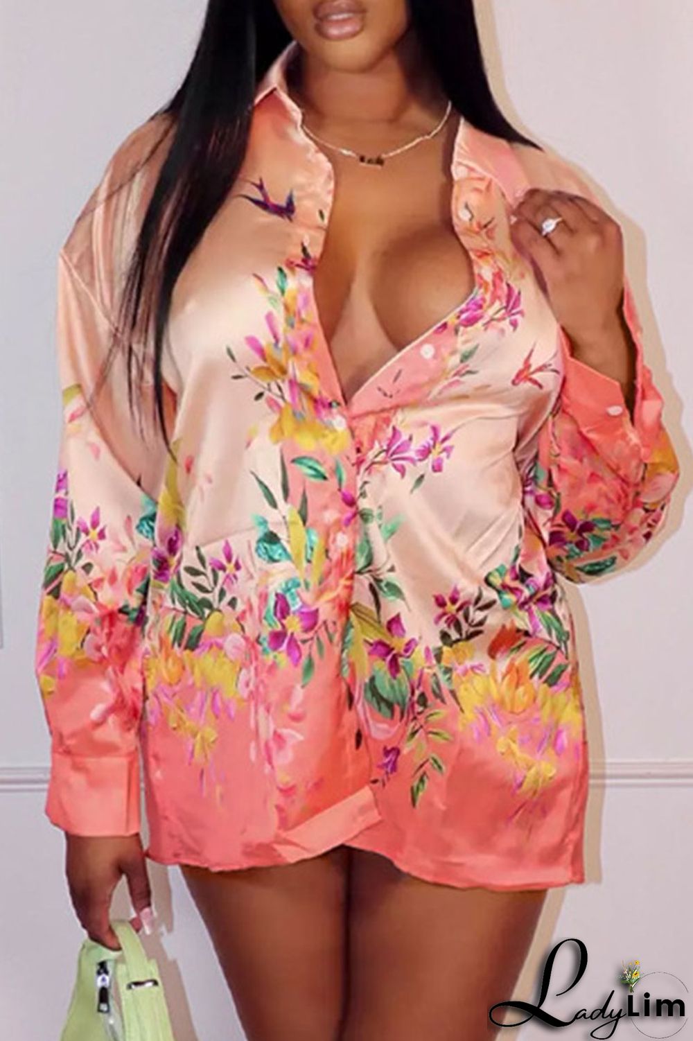 Orange Fashion Casual Basic Turndown Collar Tops