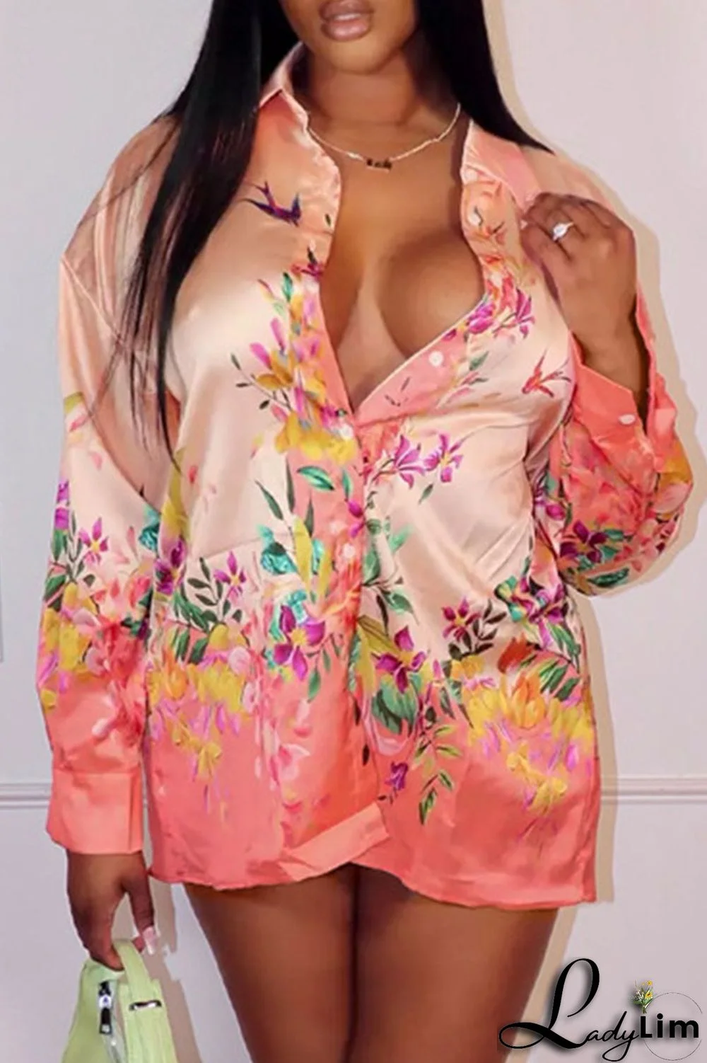 Orange Fashion Casual Basic Turndown Collar Tops