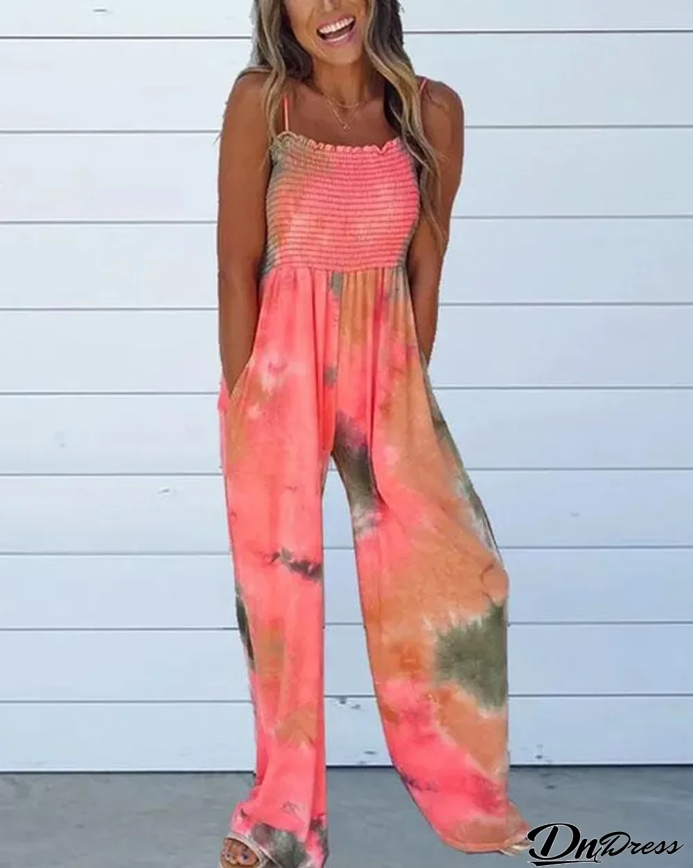 Sling Wrap Tie Dye Wide Leg Jumpsuit