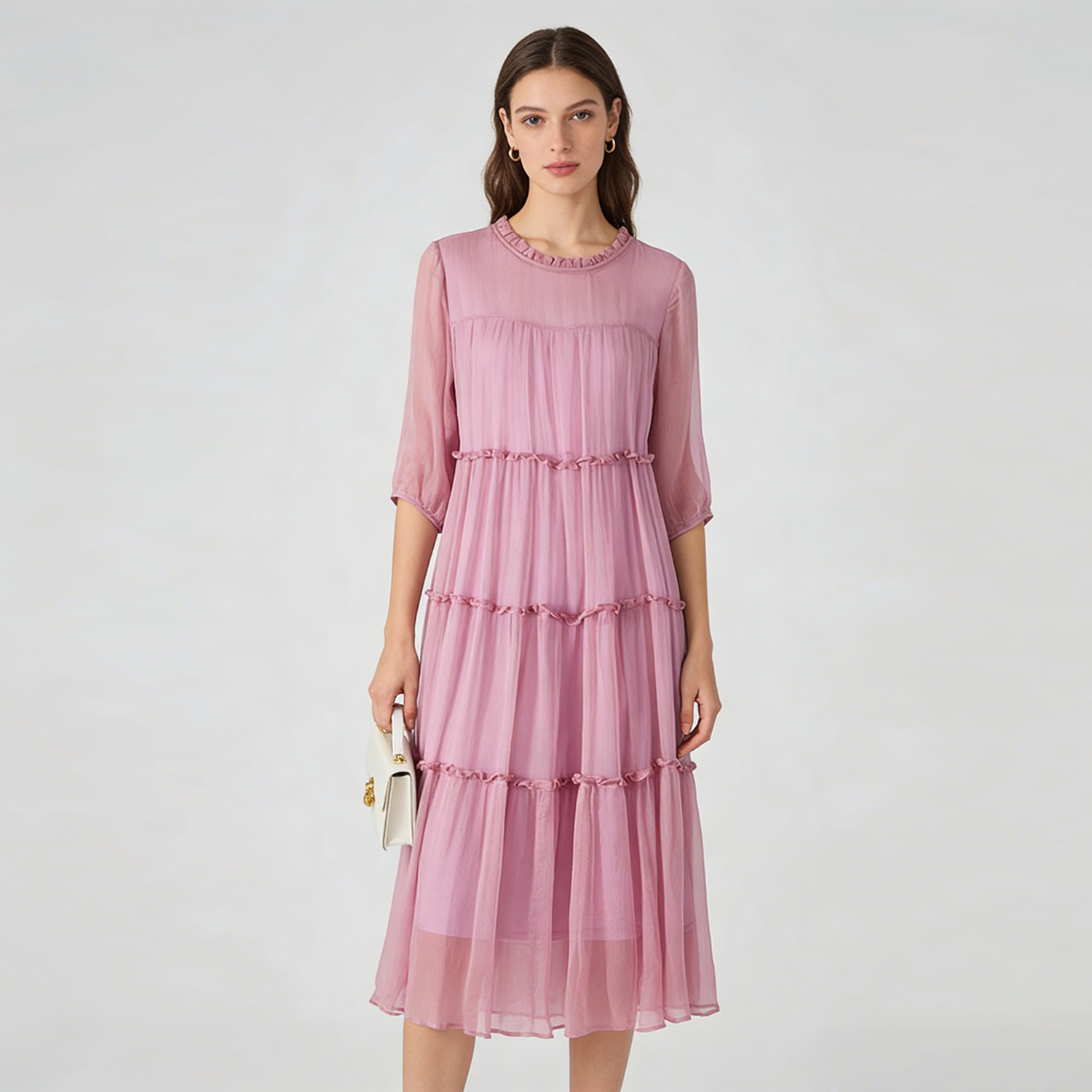 Women's 100% Mulberry Silk Midi Dress For Summer Travel REAL SILK LIFE