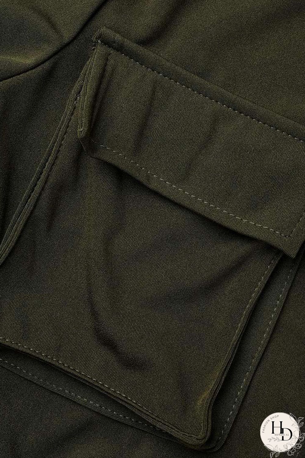 Khaki Casual Solid Bandage Patchwork Pocket Buckle Turndown Collar Short Sleeve Two Pieces