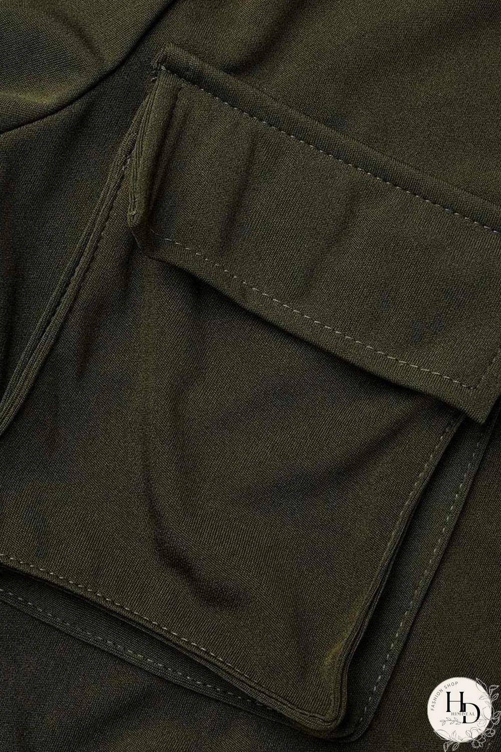 Khaki Casual Solid Bandage Patchwork Pocket Buckle Turndown Collar Short Sleeve Two Pieces