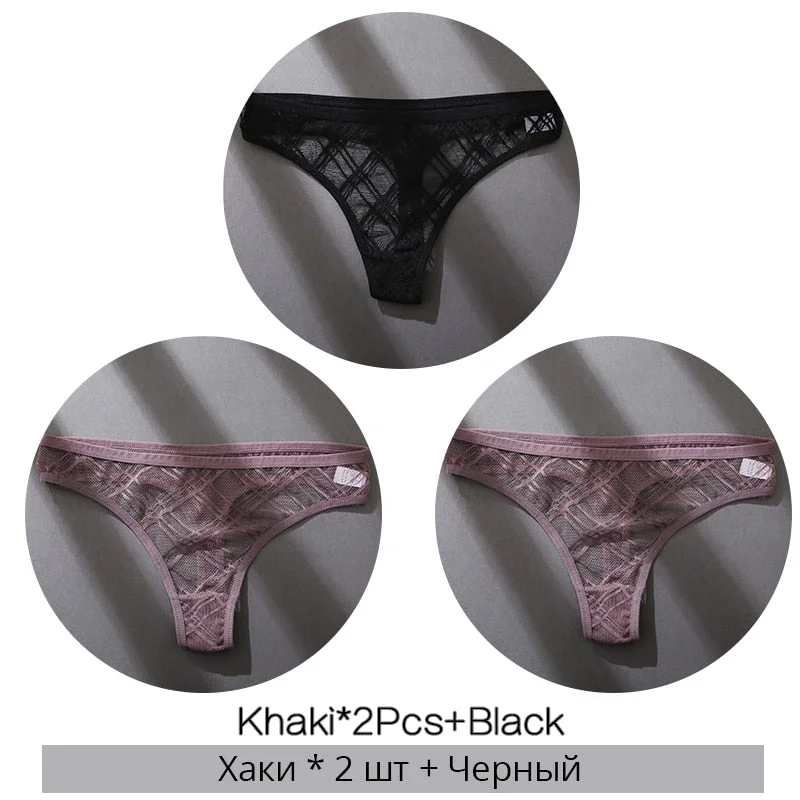 FINETOO Sexy Thongs Panties Women M-XL Transparent Lattice Underwear Ladies Lace G-string Underpants Female Thong Lingerie 2021