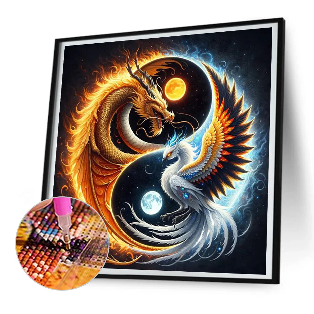 Diamond Painting - Full Round Drill - Yin Yang Dragon Phoenix(Canvas|30*30cm)